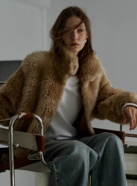 【周也同款】正品保障PHISM新款进口皮毛一体慵懒风皮草保暖外套