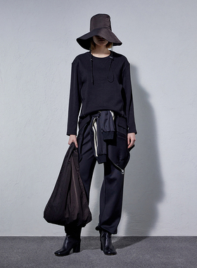 PHISM春夏不规则拼接长款T恤女全棉圆领长袖卫衣休闲宽松P18BT08