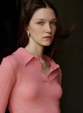 PHISM秋冬撞色polo毛衣羊毛混纺面料