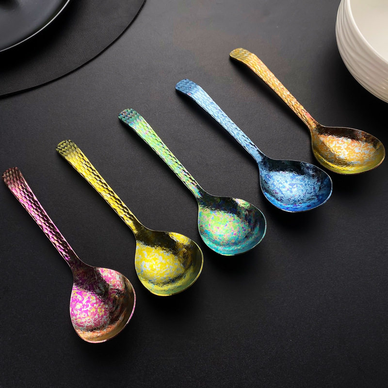 纯钛勺子锤纹大头圆勺折柄勺家用户外结晶冰花彩色吃饭喝汤钛勺子,餐饮具,调羹/饭勺,淘宝优惠券,粉丝福利购,淘宝优惠卷
