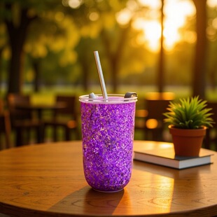 纯钛水杯钛杯双层大冰花便携吸管杯塑料高级感随手杯高端礼品加厚