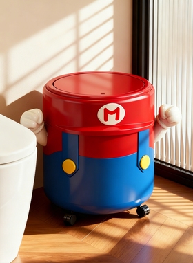 卫生间垃圾桶高颜值卡通家用带轮可移动大容量可爱创意厕所卫生桶