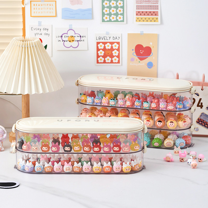 透明萌粒收纳盒带盖防尘迷你手办娃娃摆件盲盒桌面展示架收纳架,收纳整理,手办收纳盒,淘宝优惠券,粉丝福利购,淘宝优惠卷