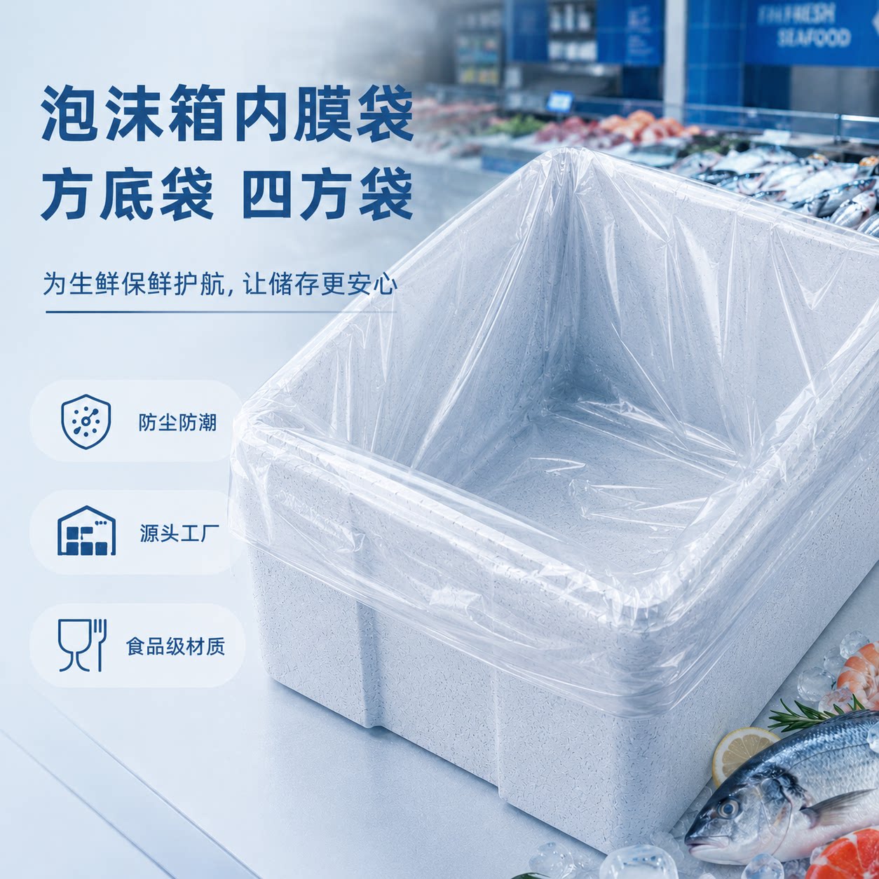 【免费发样】可定制泡沫箱内膜袋长方形四方袋PE方底袋透明立体袋