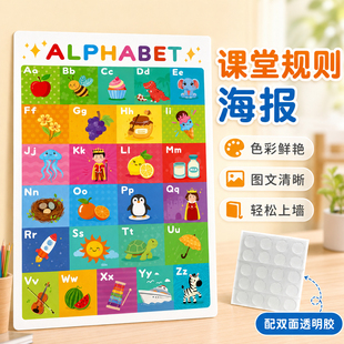 儿童英文字母表挂图课堂规则海报幼儿园教室布置墙贴早教认知启蒙