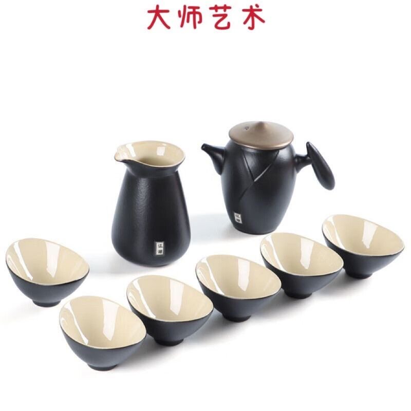 大师艺术黑陶江湖八件套功夫茶具套装手提礼盒