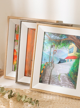 ins风宽边木质画框57810寸A4 A3 8K 4K水粉国画素描摆台挂墙相框