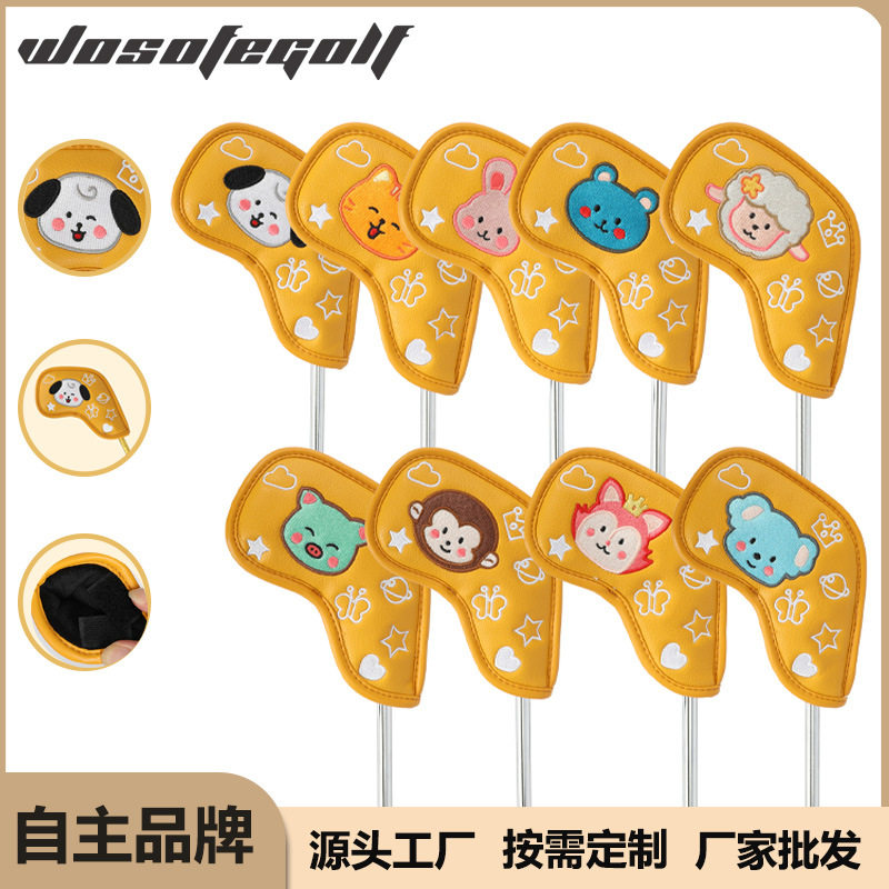 新款Golf铁杆套PU保护套全套卡通图案四色可选高尔夫球杆帽套