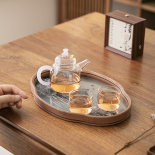 家用轻奢高档花茶壶小套组干泡茶盘国潮风 玻璃泡茶壶功夫茶具套装