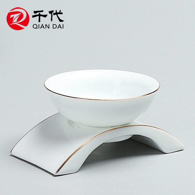 千代 脂白描金茶漏组 陶瓷茶过滤茶隔漏网 甜白功夫茶叶过滤器