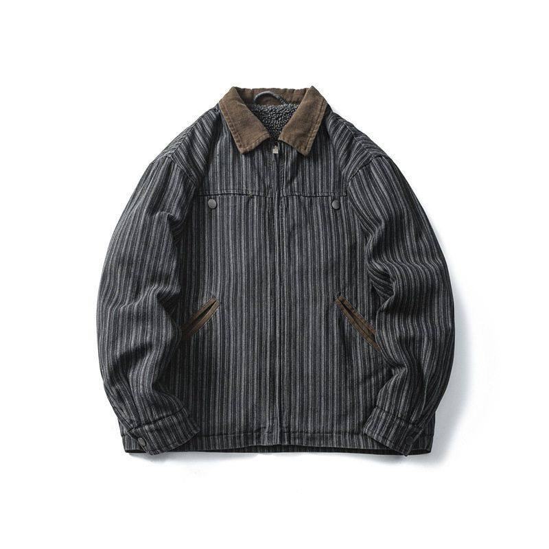 棉服冬季底特律男女工装加厚牛仔日系棉衣毛复古宽松外套羊羔条纹,男装,棉衣,淘宝优惠券,粉丝福利购,淘宝优惠卷