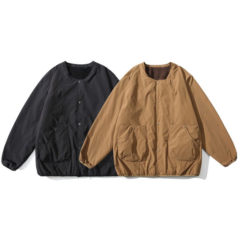 日系男女外套棉衣圆领冬季无领