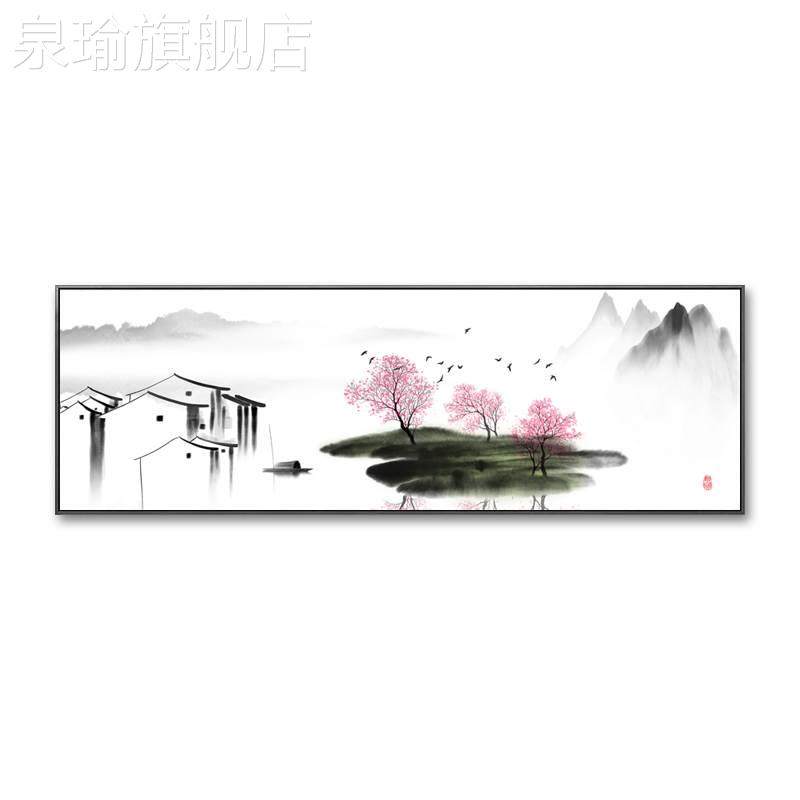 网红客厅山水装画新中式禅意水墨画国风饰背景墙画风中景招财壁画