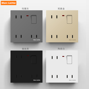 86型暗装6眼面板带开关多孔一开6六孔插座墙壁10A二孔插座2眼家用