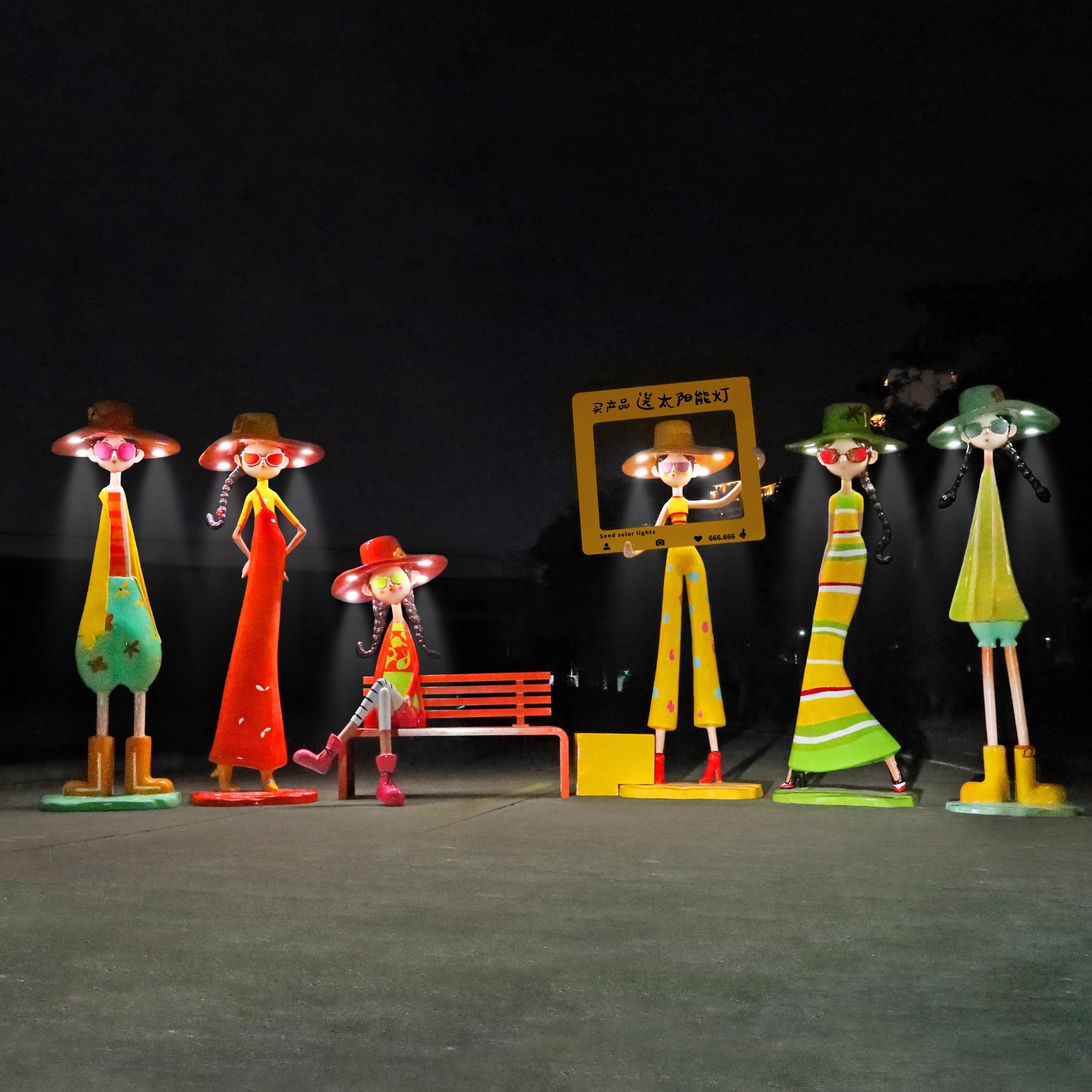 户外发光模特女孩雕塑摆件