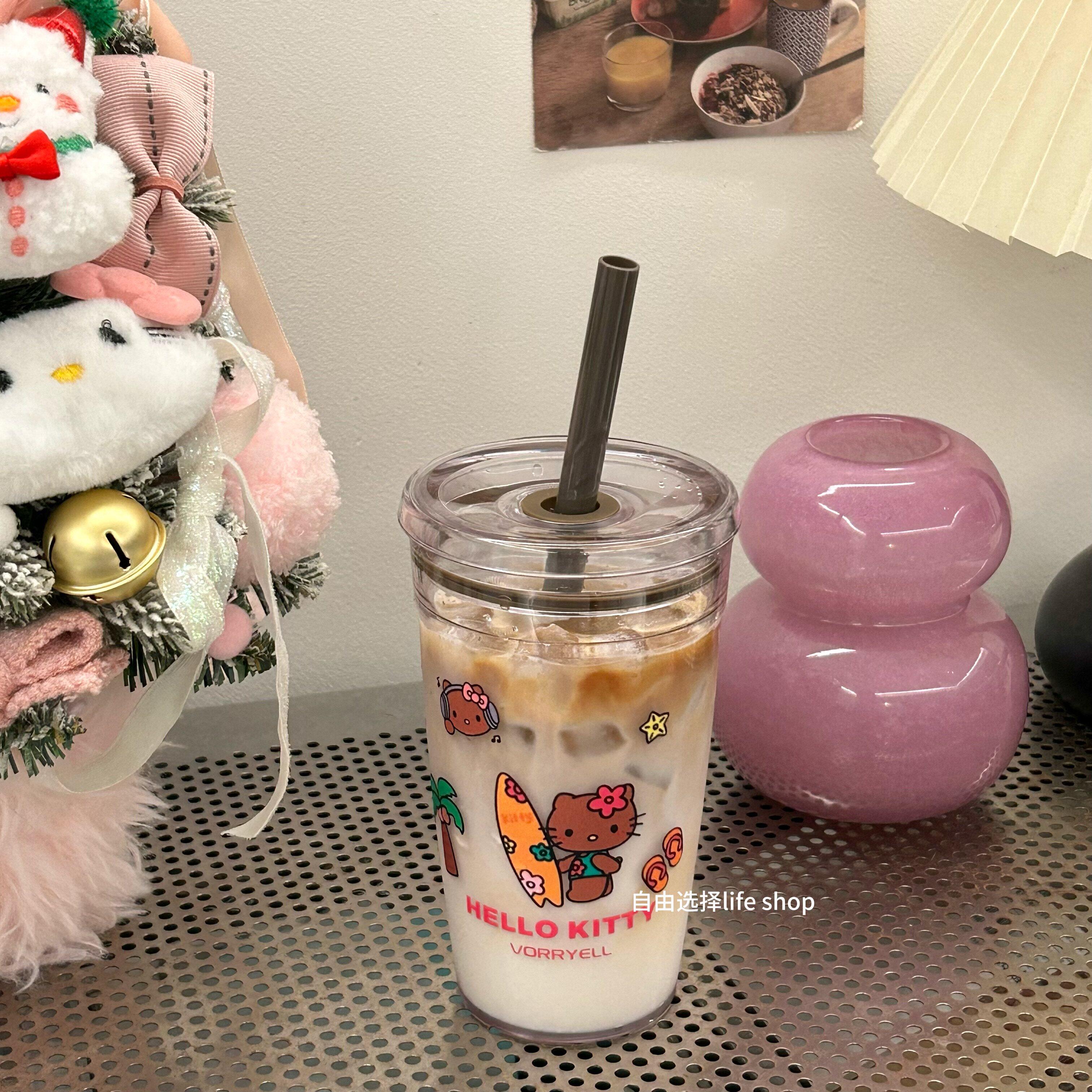 夏威夷KT猫咪咖啡杯大容量水杯牛奶随手杯TriTan耐高温吸管杯女