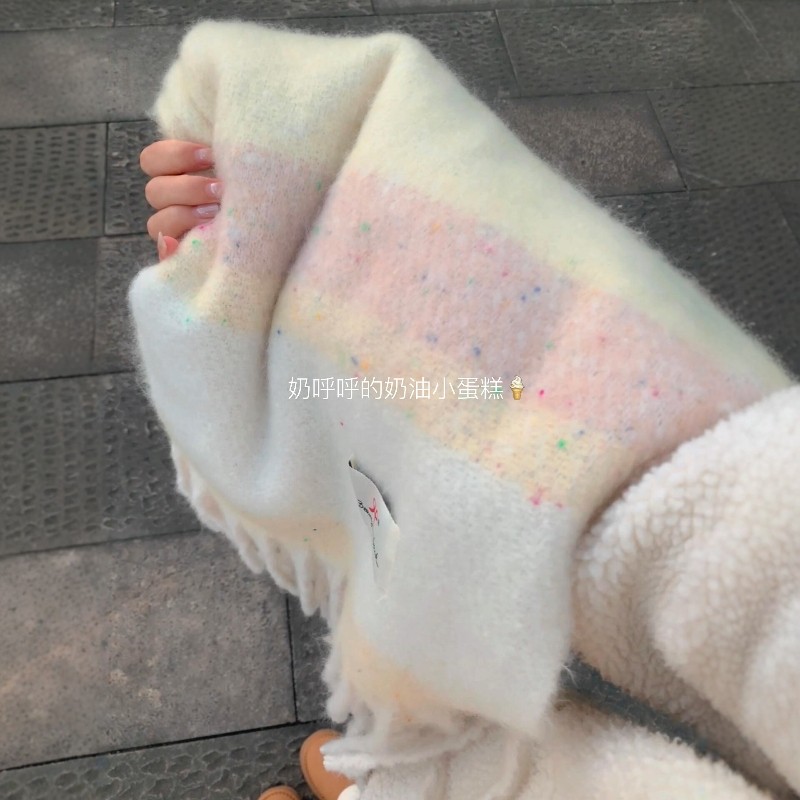 奶黄色围巾女冬季韩系氛围感保暖高级感围脖纯棉披肩百搭2025新款