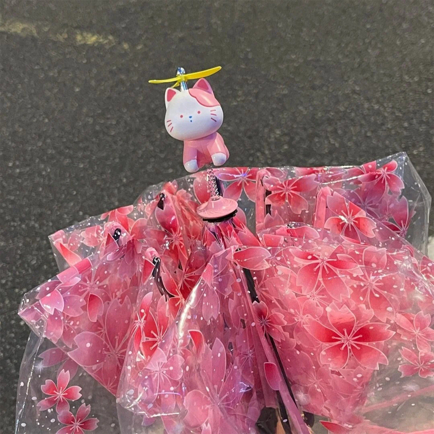 樱花小猫雨伞透明折叠手动自动小巧便携女儿童高颜值新型加固抗风