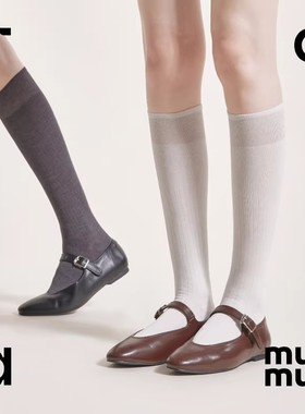 tad murmur春秋款堆堆白色法式小腿袜子女灰色薄款绵羊毛透气长筒