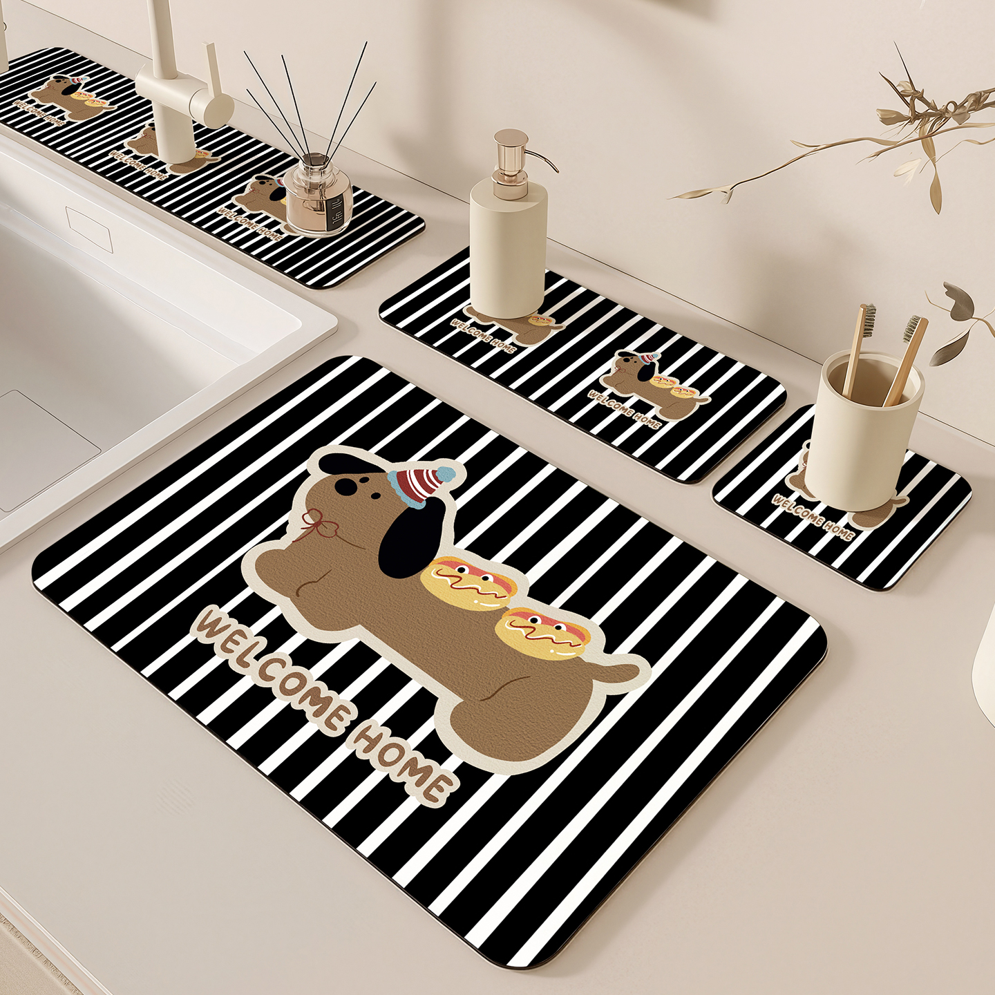 卡通腊肠狗厨房地垫硅藻泥吸水垫