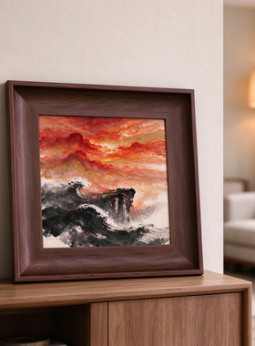新中式中古风鸿运当头山水风景装饰画客厅玄关沙发背景墙挂画摆画