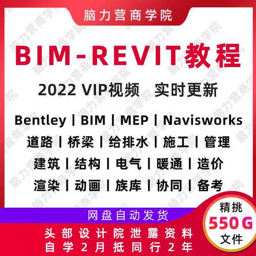 Revit视频BIM教程建筑建模碰撞机电水电暖通族库结构设计项目实战