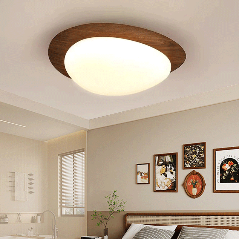 复古中古风主卧室房间护眼吸顶灯日式侘寂风创意鹅卵石胡桃木灯,家装灯饰光源,餐厅/卧室/书房吸顶灯,淘宝优惠券,粉丝福利购,淘宝优惠卷