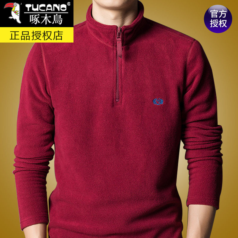 딱따구리 남성용 운동복 봄 가을 양털 긴팔 스탠드 칼라 지퍼 하프 터틀넥 양면 폴라 플리스 바닥 셔츠