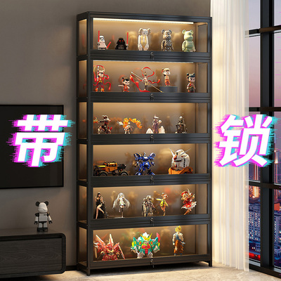 手办展示柜带锁带灯用防尘亚克力