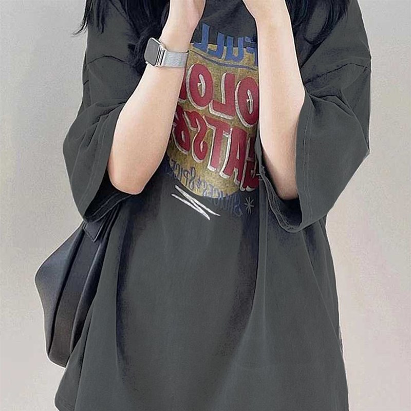 速发美式复古i恤2025设季港风夏计感小众overstze上衣服