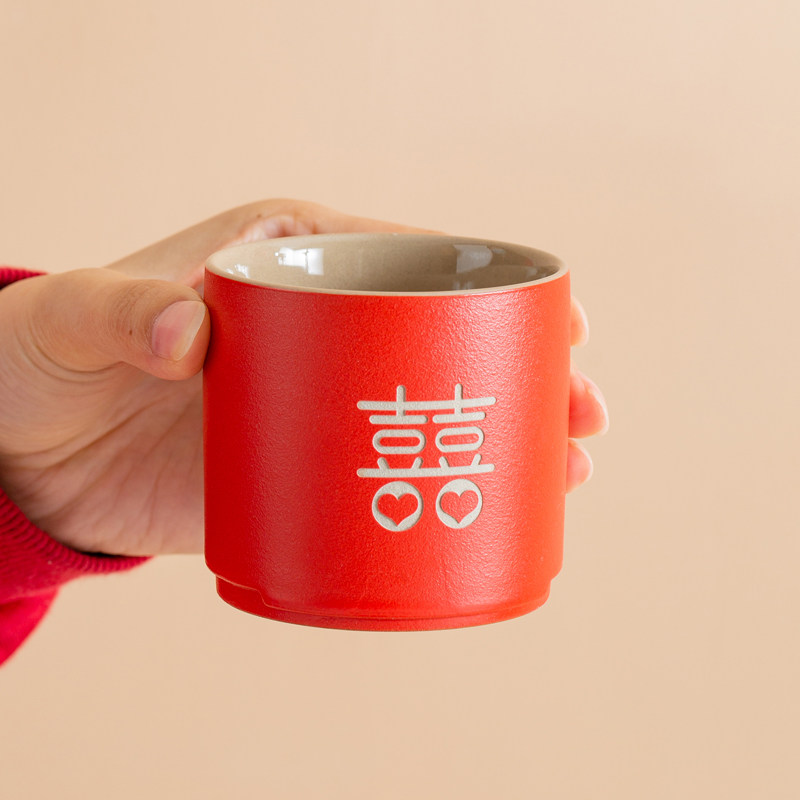 速发结婚红色改茶茶杯敬酒杯茶壶口具套装敬茶杯一对婚庆用品
