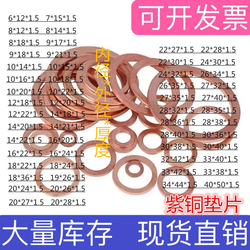 速发1.5圈m退火m铜垫片密封垫紫平垫片铜介子紫铜垫 M6-M24