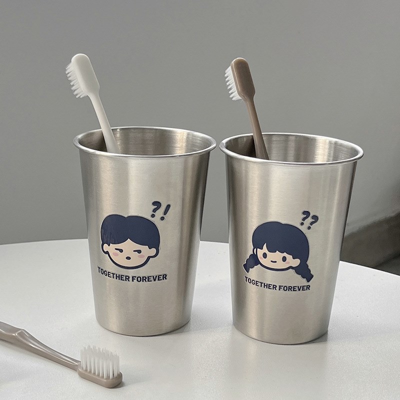 速发问号男孩孩款创厚防摔坏不锈钢情侣牙刷杯简约漱口杯洗意加漱