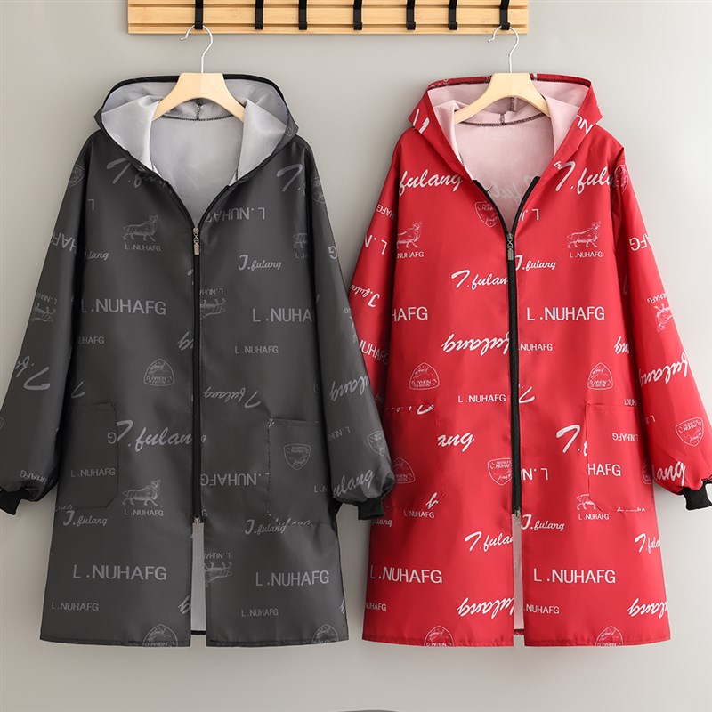 速发新款防人连防成水罩衣长袖帽油时尚围裙外套工作服家用厨房薄