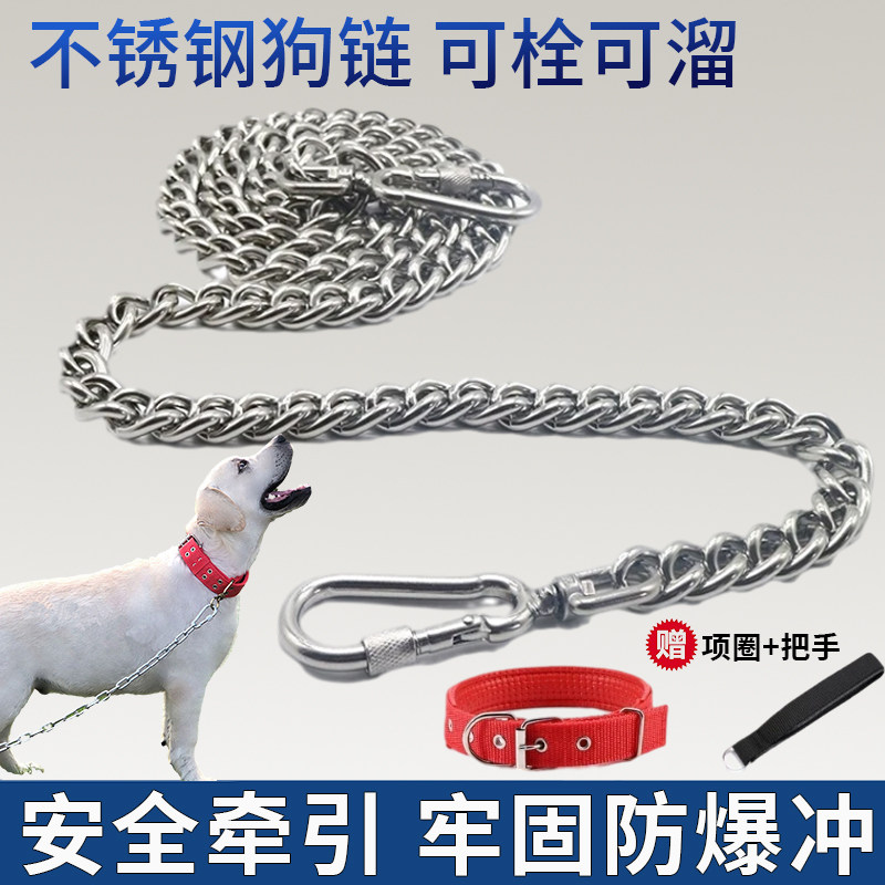 速发链中型大狗犬子不锈钢项圈金毛边牧栓狗链防咬断铁链条