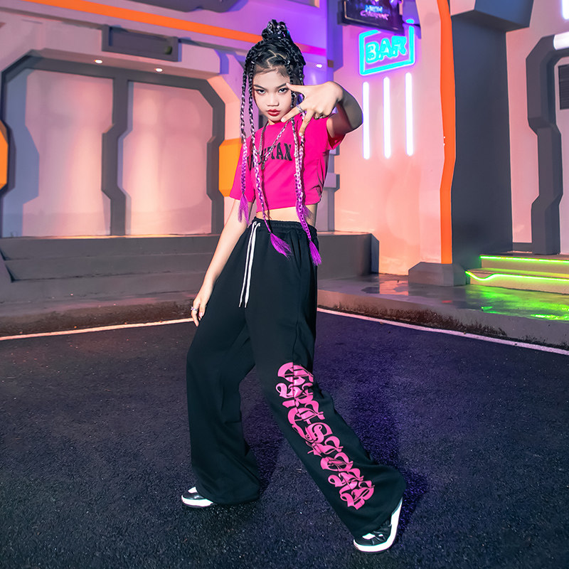 速发少儿爵士舞服舞潮酷露脐上衣表演服孩pazz舞蹈服hiphoj街装潮