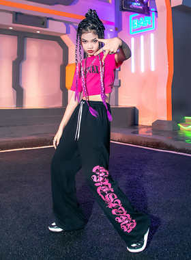 速发少儿爵士舞服舞潮酷露脐上衣表演服孩pazz舞蹈服hiphoj街装潮