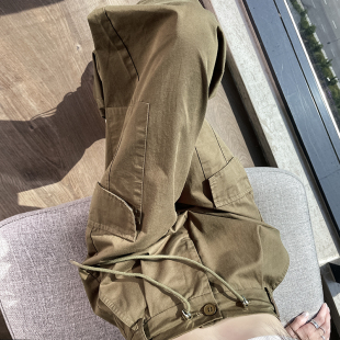 复古咖色小个子阔腿裤 速发卡其色工装 筒美式 春秋4022新直宽松款 裤