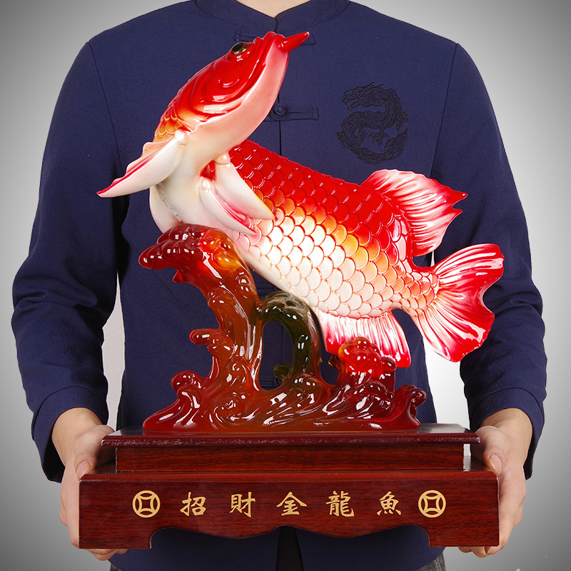 速发招财金龙鱼摆件年年有余客厅酒柜电视柜装司前台公饰乔业开迁
