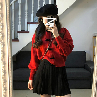 速发法式新整2袍红色毛衣连衣裙子战024秋冬季新款装小个子一年套