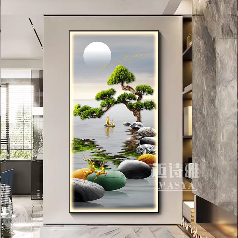 速发壁客松玄关装饰画轻奢入户走廊过道厅灯画客壁挂画正对门迎画图片