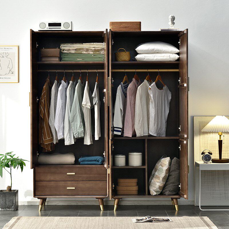 速发全实木衣柜小型矮两门收纳户奢小轻型大儿童男孩卧胡桃色黑室
