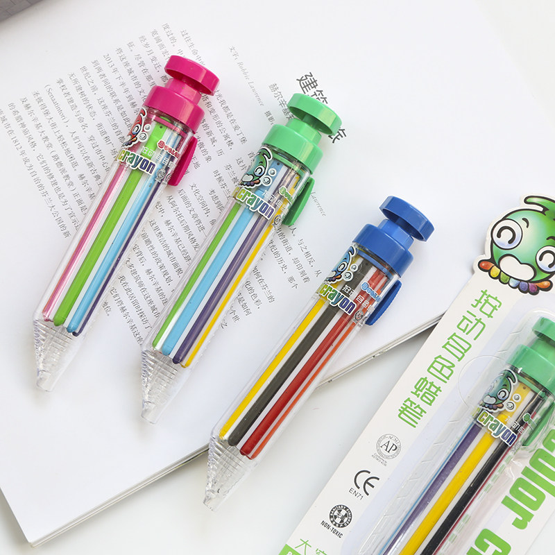 速发三年二班创意多功能按动8色蜡小水图油画棒笔学生彩色绘洗画