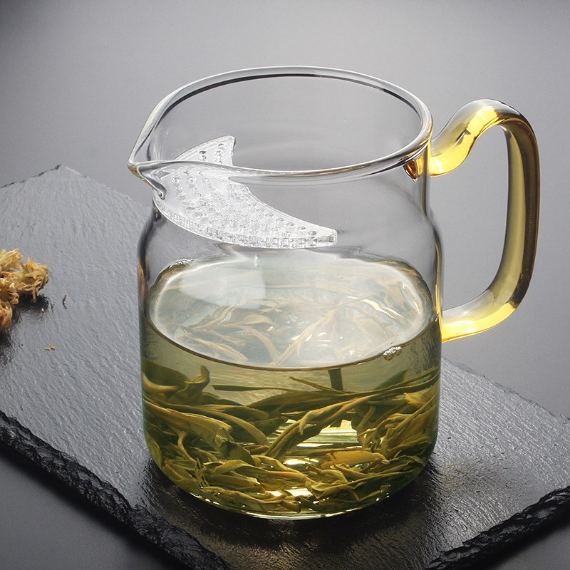 速发耐热茶具茶硼硅玻璃泡绿茶杯带高漏过滤一体公道杯分茶壶月公