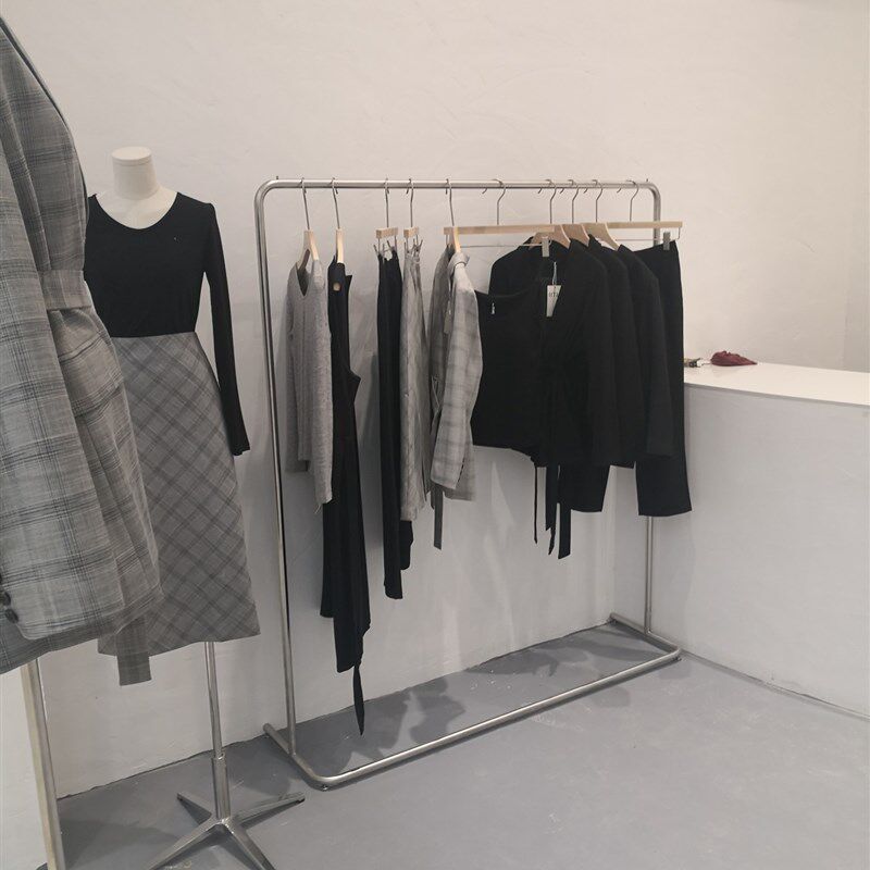 速发服装店杆示架落地式挂衣展组合简钢不锈约银色展示挂衣架装货