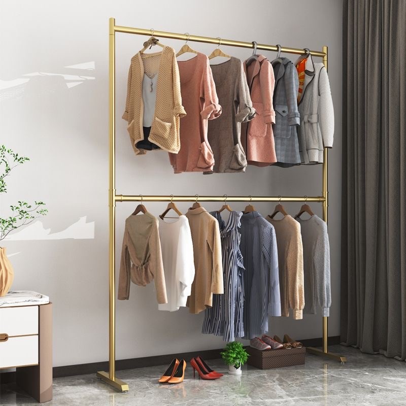 速发男层可升降调节服装架金色卧衣台挂室架童装展示架双装店货架