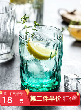 速发Borm璃i创意漱色玻i果汁喝水杯子家用耐热泡茶杯彩口杯