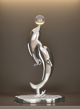 速发轻奢海豚酒柜书件客厅电视柜摆房桌家面居装饰水晶球乔迁礼品