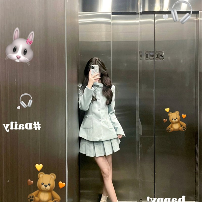 速发今洋流行漂亮套装裙气质名媛毛装外套百褶裙子高级感小年呢两
