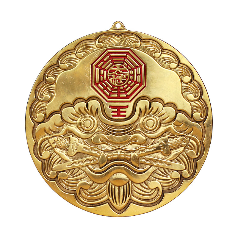 现货速发睚眦摆件狮咬剑挂件纯铜八卦镜海神门符狮子咬剑狮咬剑牌